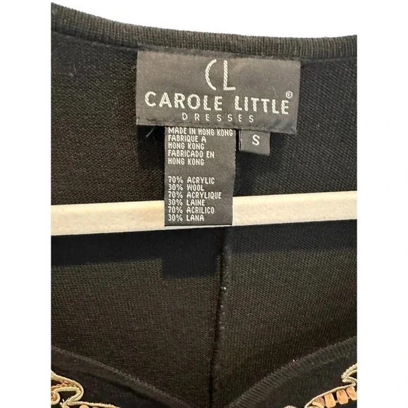 Carole‎ Little Vintage Black Wool Blend Embroidered Button Front Dress Size S - Picture 3 of 6